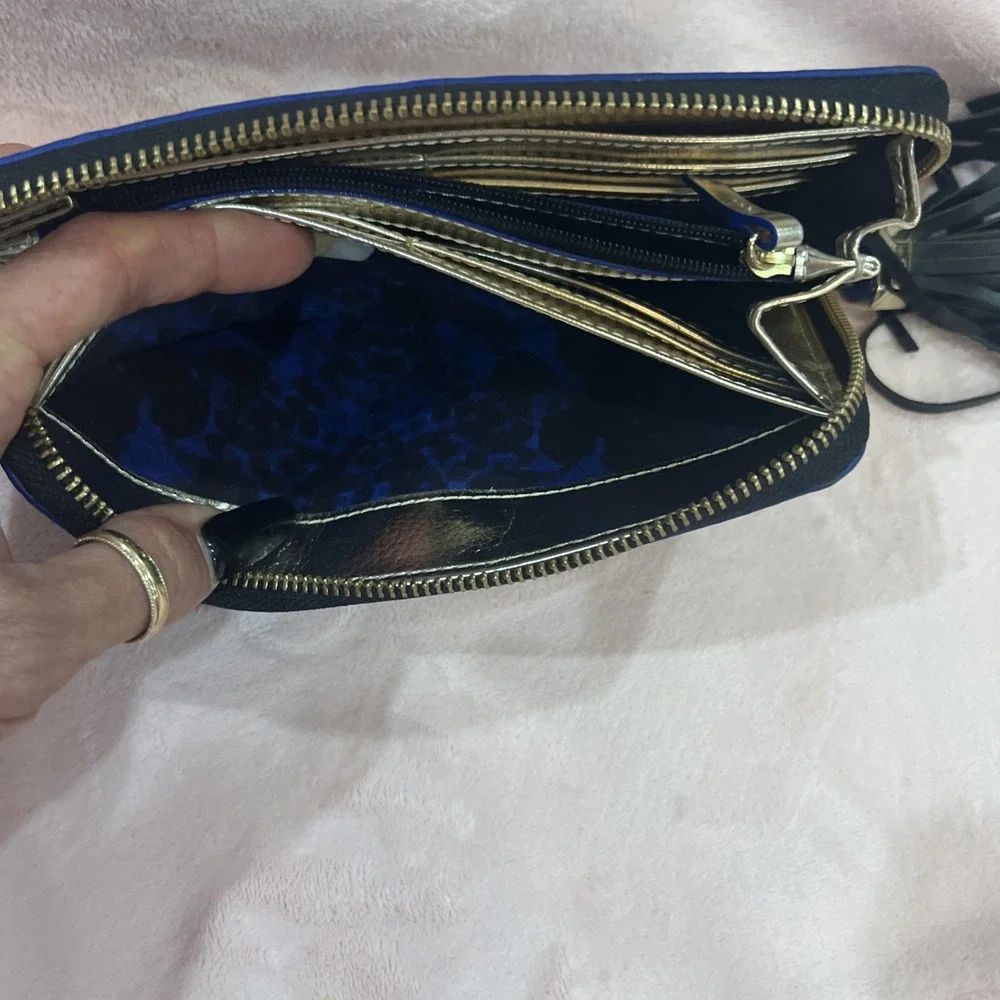 Stella &‎ Dot Black Leather Zip Around Organizational Clutch Wallet Tassel